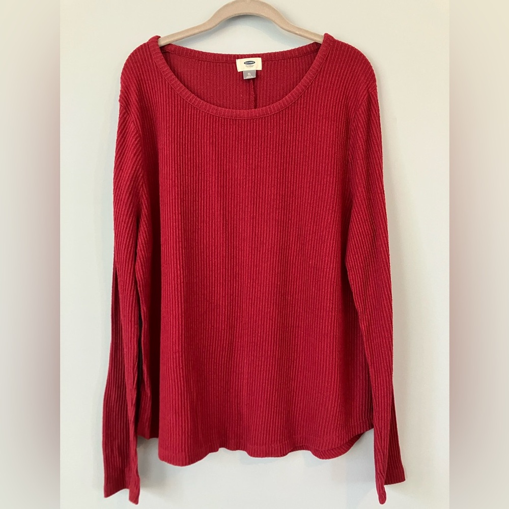 Old Navy Ribbed Long Sleeve Top | Dark Red/Wine